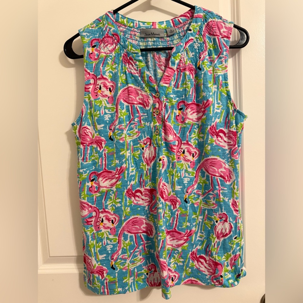 NWOT Jason Maxwell Flamingo Print Sleeveless top - Pink and Blue